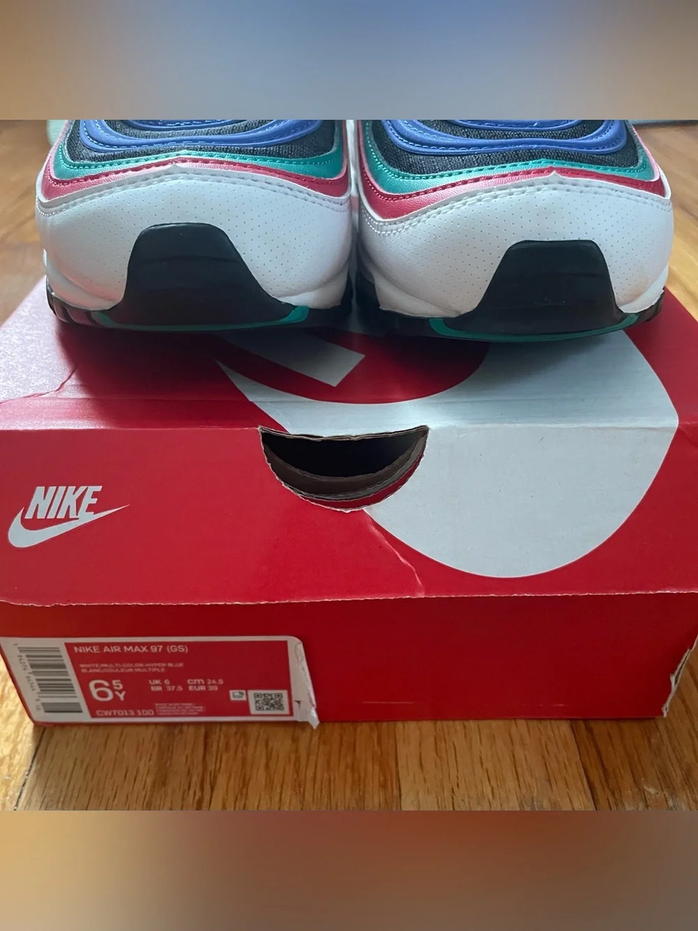 NWB Nike Air Max ‘97 Red Black White Blue Green Sneakers Youth Size 6.5